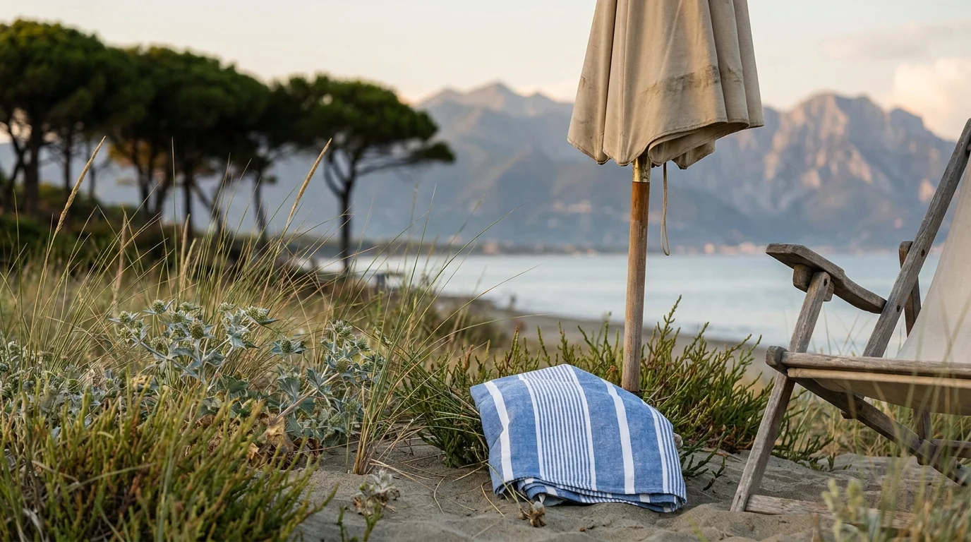 Dettagli di spiaggia tra sabbia e vegetazione