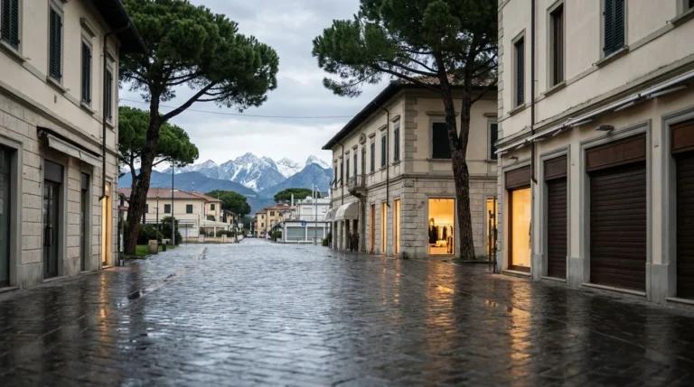 Vetrine e strade tranquille nel centro invernale